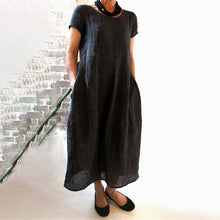 Last inn bildet i Galleri-visningsprogrammet, Ensfarget løs kjole i bomull med rund hals