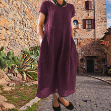 Last inn bildet i Galleri-visningsprogrammet, Ensfarget løs kjole i bomull med rund hals