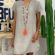 Last inn bildet i Galleri-visningsprogrammet, V-hals kjole i bomull og lin