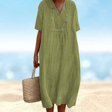 Last inn bildet i Galleri-visningsprogrammet, V-hals ensfarget kjole med korte ermer