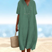 Last inn bildet i Galleri-visningsprogrammet, V-hals ensfarget kjole med korte ermer