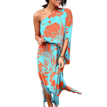 Last inn bildet i Galleri-visningsprogrammet, Elegant blomsteret kjole med skrå  utringning og enkelt ermet