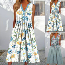 Last inn bildet i Galleri-visningsprogrammet, V-hals ermeløs kjole med blomstertrykk