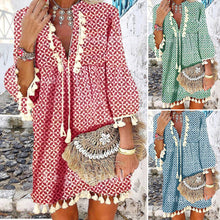 Last inn bildet i Galleri-visningsprogrammet, V-hals Kjole med Volanger og Frynser