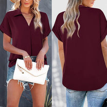 Last inn bildet i Galleri-visningsprogrammet, Short Sleeve V-Neck Solid Color Blouse