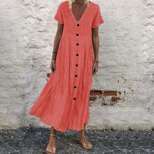 Last inn bildet i Galleri-visningsprogrammet, Kortermet Ensfarget Kjole med V-hals og Knapper