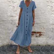 Last inn bildet i Galleri-visningsprogrammet, Kortermet Ensfarget Kjole med V-hals og Knapper