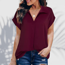 Last inn bildet i Galleri-visningsprogrammet, Short Sleeve V-Neck Solid Color Blouse