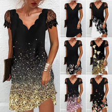 Last inn bildet i Galleri-visningsprogrammet, V-hals Damekjole med blonder og korte ermer