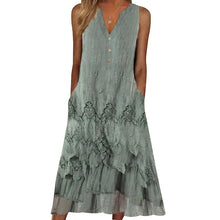 Last inn bildet i Galleri-visningsprogrammet, V-hals Trykt Ermeløs Kjole med Lommer