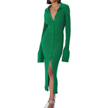 Last inn bildet i Galleri-visningsprogrammet, Mote strikket Flare Sleeve Pull Long Robe Kjole