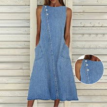 Last inn bildet i Galleri-visningsprogrammet, Uformell ermeløs denimkjole med rund hals