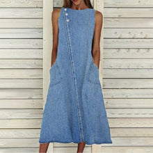 Last inn bildet i Galleri-visningsprogrammet, Uformell ermeløs denimkjole med rund hals