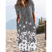 Last inn bildet i Galleri-visningsprogrammet, Kortermet Kjole med Rund Hals og Blomstertrykk