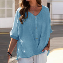 Last inn bildet i Galleri-visningsprogrammet, V-hals Halvermet Bluse med Knapper
