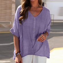 Last inn bildet i Galleri-visningsprogrammet, V-hals Halvermet Bluse med Knapper
