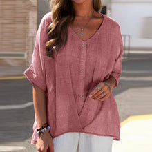 Last inn bildet i Galleri-visningsprogrammet, V-hals Halvermet Bluse med Knapper
