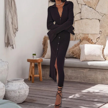 Last inn bildet i Galleri-visningsprogrammet, Mote strikket Flare Sleeve Pull Long Robe Kjole
