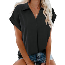 Last inn bildet i Galleri-visningsprogrammet, Short Sleeve V-Neck Solid Color Blouse
