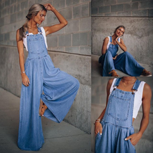 Last inn bildet i Galleri-visningsprogrammet, Uformell denimlomme Jumpsuit med brede ben
