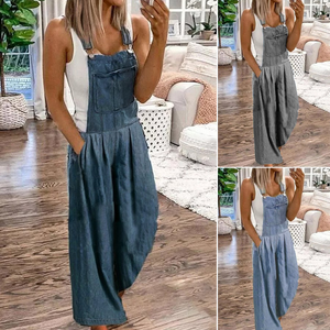 Uformell denimlomme Jumpsuit med brede ben