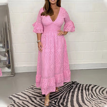 Last inn bildet i Galleri-visningsprogrammet, Broderi Anglaise Frill Sleeve Midi-kjole med ermer med broderi
