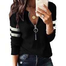 Last inn bildet i Galleri-visningsprogrammet, Color Block Stripe V-hals Langermet topp
