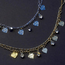 Last inn bildet i Galleri-visningsprogrammet, Dobbeltlags fotlenke med rhinestones og oppheng i hjertedesign
