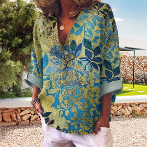 Leaf Foil Print Long Sleeve Shirt