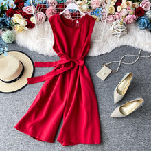 Last inn bildet i Galleri-visningsprogrammet, Sommer Commuter Ren Farge Ermeløs Jumpsuit for Kvinner
