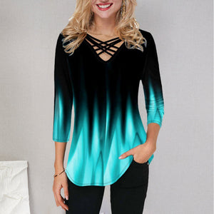 V-hals løs bluse for kvinner