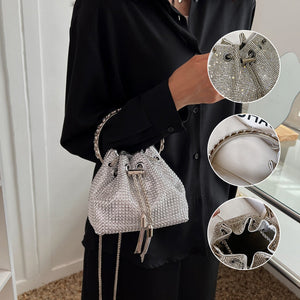 Hele rhinestones bøtteveske for kvinner
